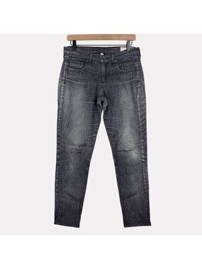 Rag & Bone Boyfriend Jean Printed Black Womens 26 Five Pocket Zip Fly Broken In